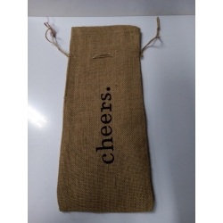 Worek jutowy 39x16cm, torebka jutowa ze sznurkiem i napisem cheers. /  np;na wino, juta